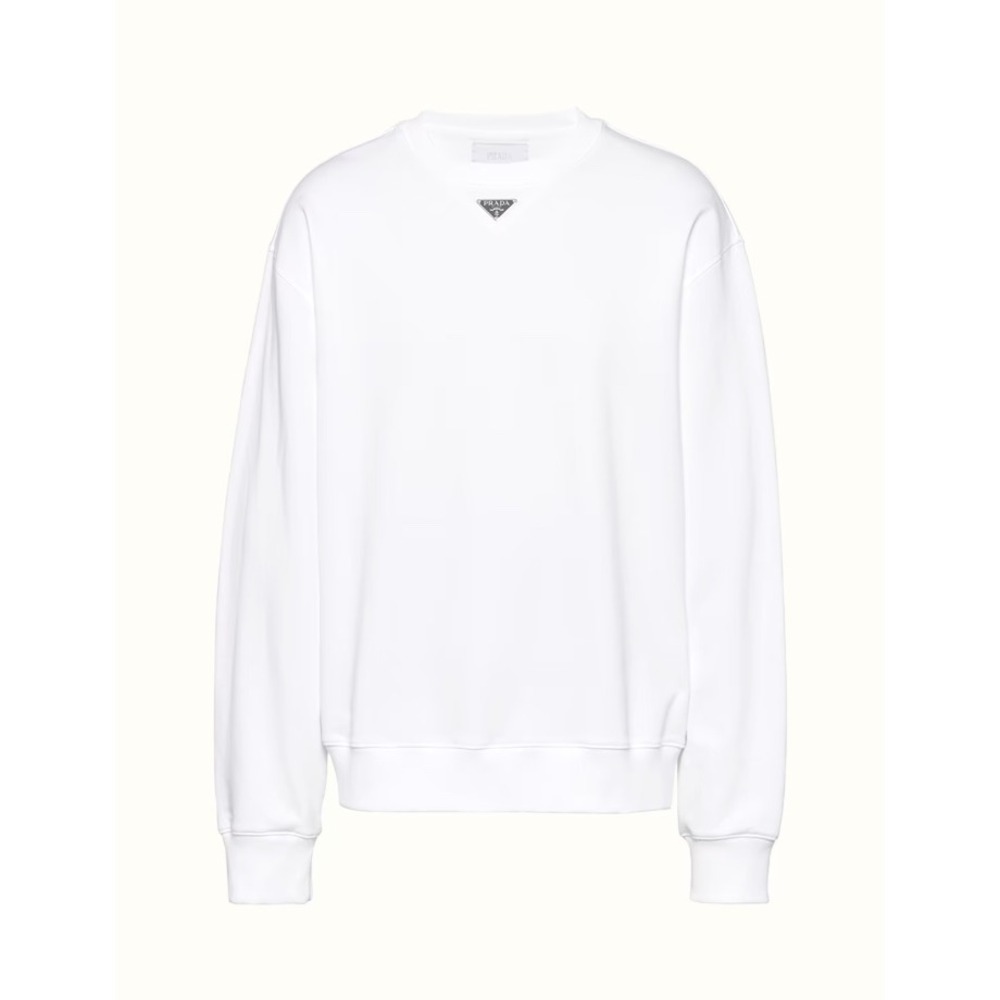 Prada White Cotton Felpa Sweatshirt Black Logo triangle UJL80B, Size XL